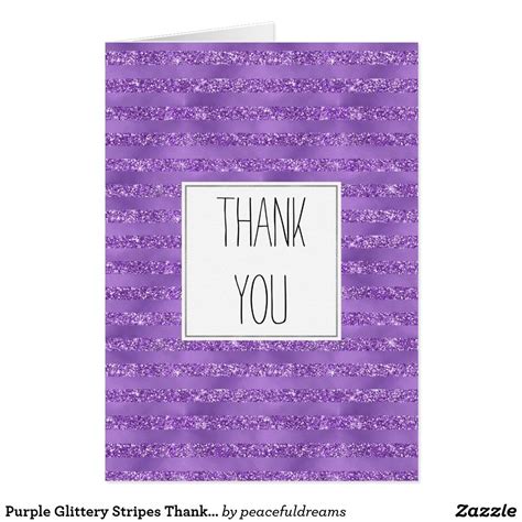 Purple Glittery Stripes Thank you Card