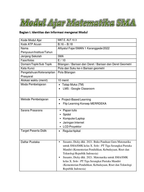 Modul Ajar Cgp Barisan Geometri 10 Menit Pdf