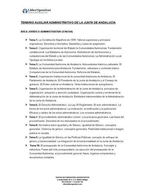 Temario Auxiliar Administrativo De La Junta De Andalucía Pdf