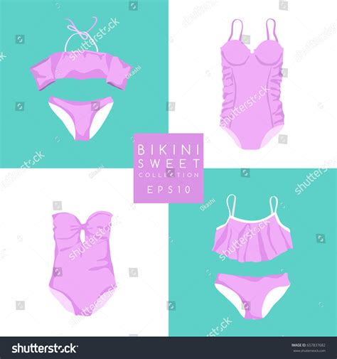 Set Summer Swimsuit Bikini Collection Vector Stock Vector Royalty Free 657837682 Shutterstock