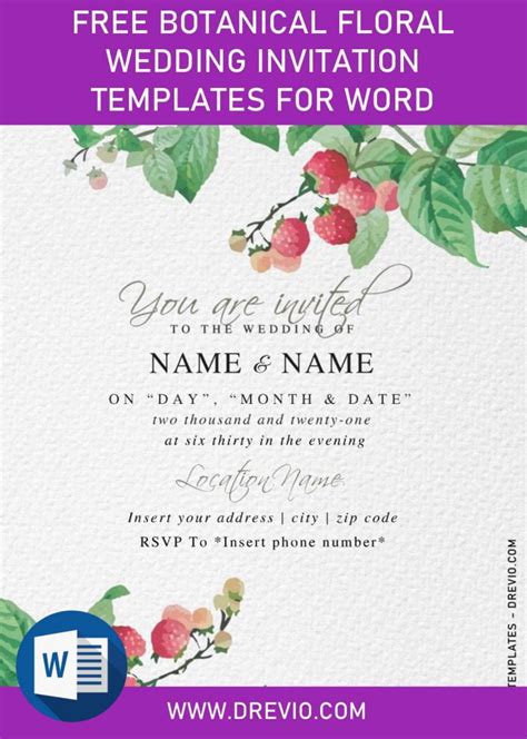 Free Botanical Floral Wedding Invitation Templates For Word