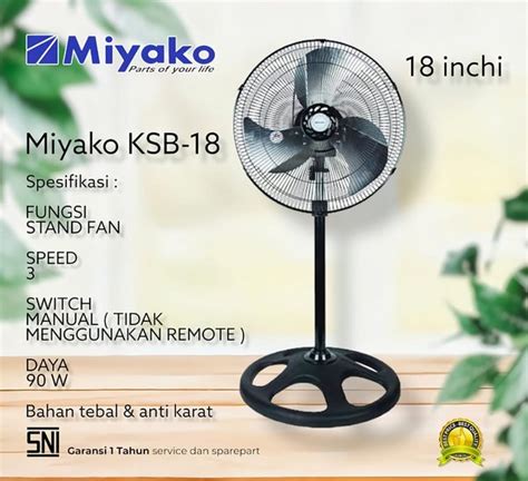 Jual MIYAKO KSB18 Stand Fan Kipas Angin Bediri Tornado Besi 18 Inch Di