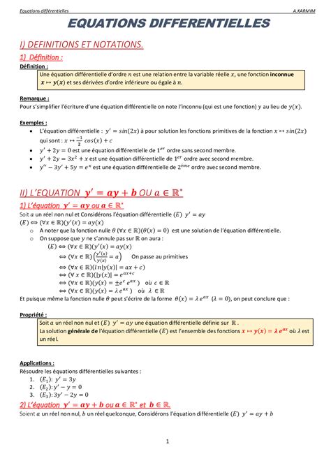 Équations différentielles Cours 1 AlloSchool