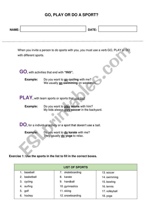 Go Play Or Do A Sport ESL Worksheet By Jul18