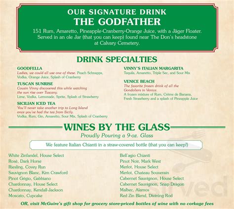 Vinny Mcguires Menu In Destin Florida Usa