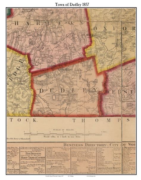 Dudley Massachusetts 1857 Old Town Map Custom Print Worcester Co