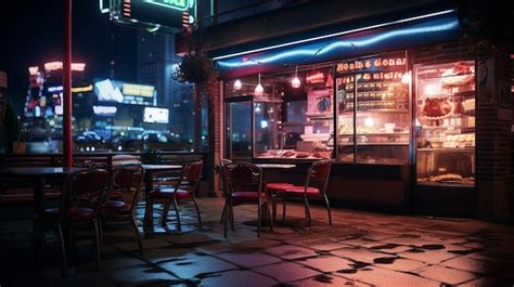 Premium AI Image | The exterior of a restaurant at night