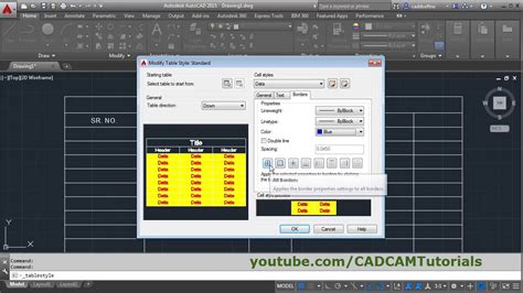 Autocad Table Command Tutorial Complete Table Style Settings Table