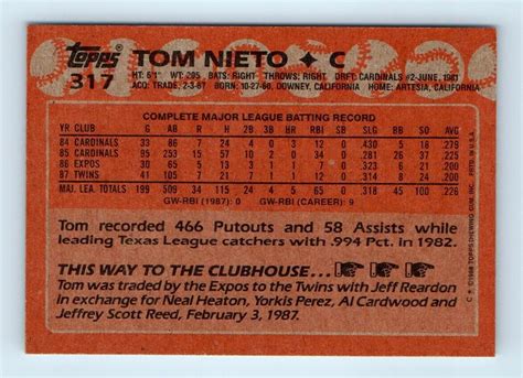 1988 Topps Tom Nieto Minnesota Twins 317 EBay