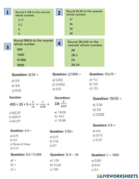 1353480 Decimals Quiz 1 Sujatha Liveworksheets