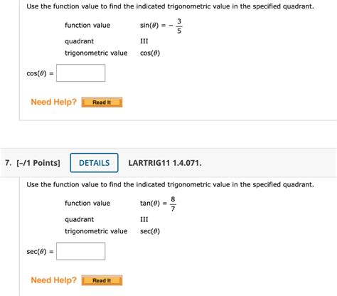 [solved] Use The Function Value To Find The Indicated Tri