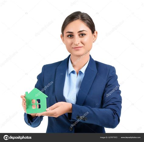 Female Real Estate Agent Figure House White Background Stock Photo by ...