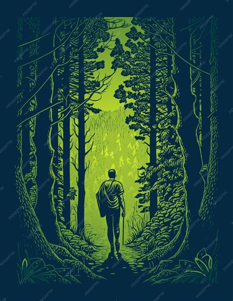 Premium Vector | Hiking in the forest vector illustration of a man ...