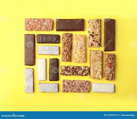 Flat Lay Composition With Protein Bars Stock Image Image Of Breakfast