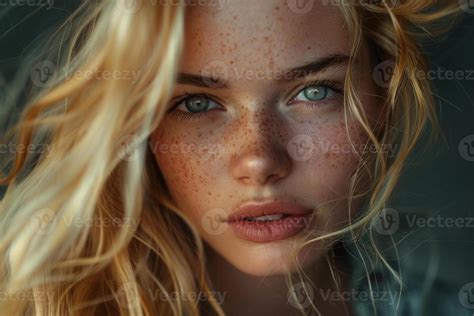 Beautiful Blonde Woman With Freckles Posing In Natural Light 55359908