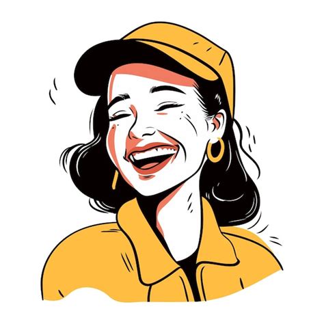 Ilustración vectorial de una mujer feliz con gorra y chaqueta amarilla