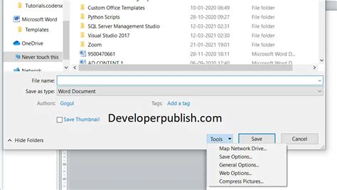 Tools Menu In The Save As Dialog Box In Word Developerpublish