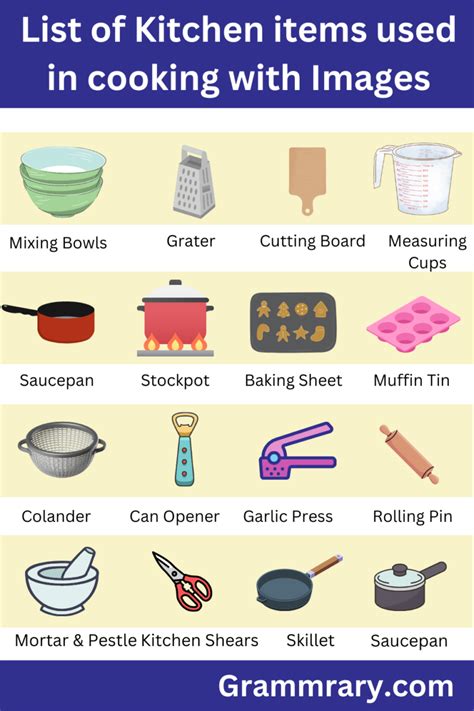 List of Kitchen items used for cooking with images - grammrary.com