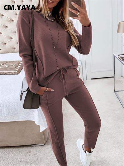 CM YAYA Conjunto De Jersey Y Pantalones De Cuello Alto Para Mujer De