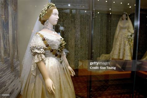 A Mannequin Of Britains Queen Victoria Wearing Her Wedding Dress