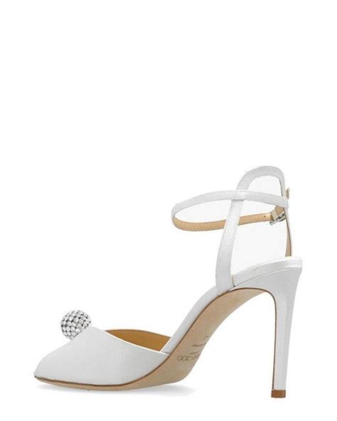 Jimmy Choo Sacora Embellished Satin Sandals In White Lyst