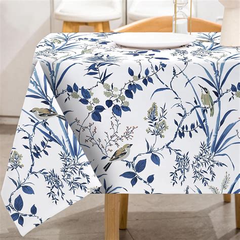 Amazon Anydesign Navy Blue Floral Tablecloth Rectangle Retro Bird