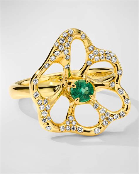 Ippolita 18k Stardust Drizzle Medium Flower Ring With Green Emerald And