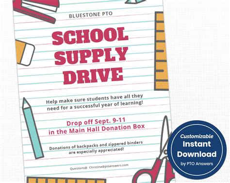 School Supply Donation Drive Flyer Template Fillable Diy Community