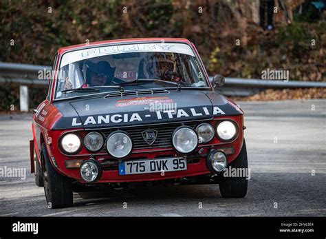 Red Lancia Fulvia HF 1300 Rally Car Driving During The 69th Rally Costa