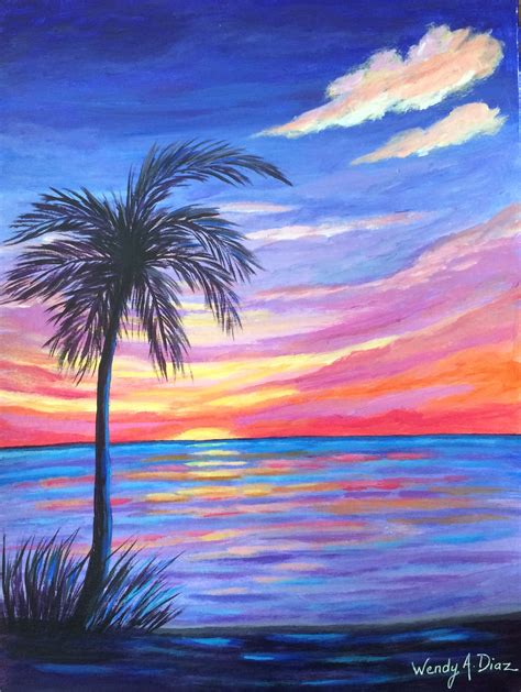 Abstract Palm Tree Sunset Beach Paintingoriginal - Etsy