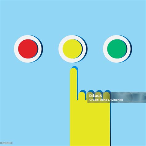man hand press red green yellow decision button decision making stock