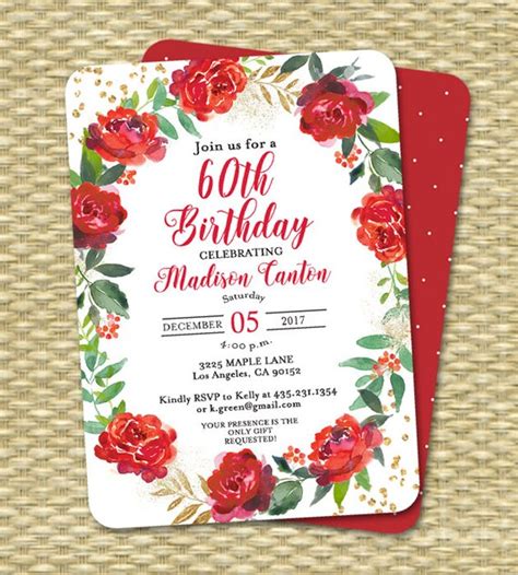 Red 60th Birthday Invitations