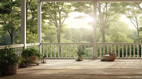 Premium Ai Image Serene Porch With A Tree Sunlight And Warm