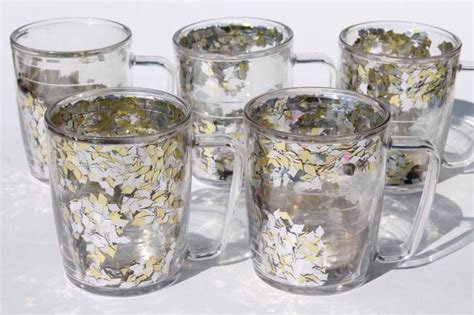 gold & silver glitter flake confetti Tervis insulated plastic coffee mugs