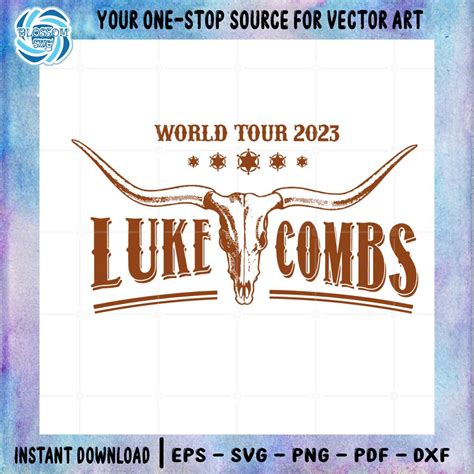 Luke Combs World Tour 2023 Retro Western Country Music Bull Skull Svg