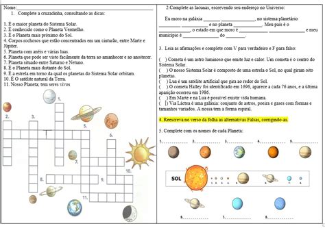 Atividades Sistema Solar 1 Ano - NAZAEDU