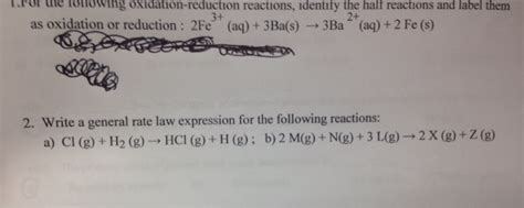 Solved For the following oxidation-reduction reactions, | Chegg.com 