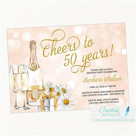 Champagne Birthday Party Invitation Champagne Theme Cheers To 50 Years 21st 30th 40th 50th