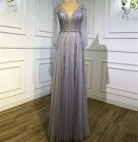 Grey Luxury A Line Diamond Beaded Evening Dress Evening Dresses Made