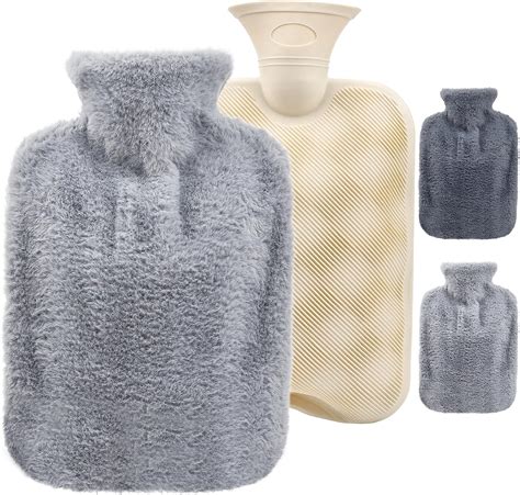 Hot Water Bottle With Soft Cover Grey Furry Hot Water Bag Fluffy Fleece Cover For 2 Liter Hot