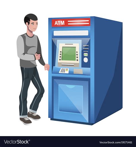 Man Standing Near Atm Machine Royalty Free Vector Image