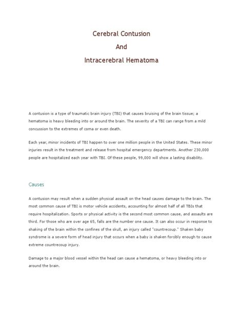 An Overview of Cerebral Contusions and Intracerebral Hematomas: Causes, Symptoms, Diagnosis ...