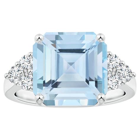 Customizable Angara Gia Certified Square Emerald Cut Aquamarine Diamond Ring In White Gold For