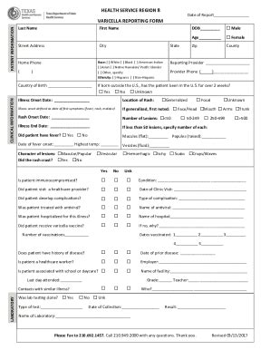 Fillable Online HEALTH SERVICE REGION 8 VARICELLA REPORTING FORM Fax