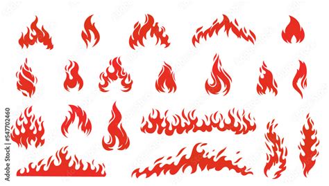 Red flames icons set vector illustration. Silhouette of hot flame fire ...