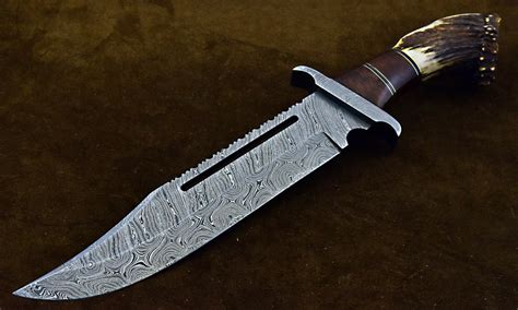 Custom Handmade Damascus Steel Hunting Rambo Bowie Knife Wiht Stag Hor