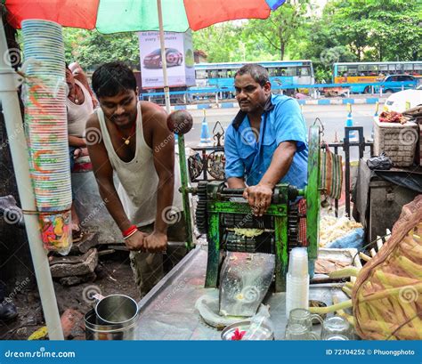 People Selling Sugarcane Juice At Market In Kolkata India Editorial