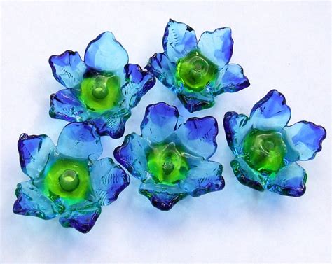 Lampwork Glass Flower Beads For Jewelry Making Blue And Etsy