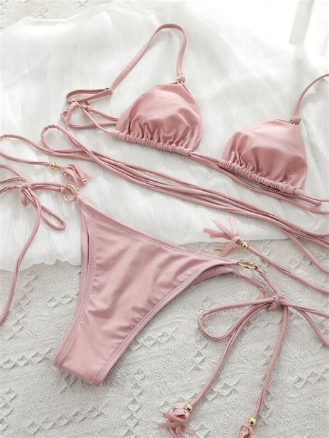SHEIN Swim SXY Bañador bikini triángulo simple vinculado con aro Mode de Mujer SHEIN España