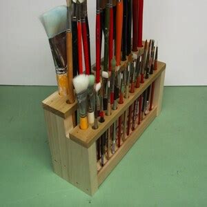 Wooden Paint Brush Holder Paintbrush Stand Wood Brush Caddy Etsy